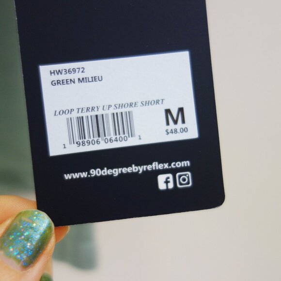 90 Degrees by Reflex Loop Terry Up Shore Shorts in Green Milieu (M) NWT! - Picture 3 of 5